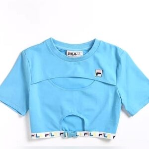 FILA Trish Crop Top Buckle Front Banded  Crewneck in Blue Women's Size XL